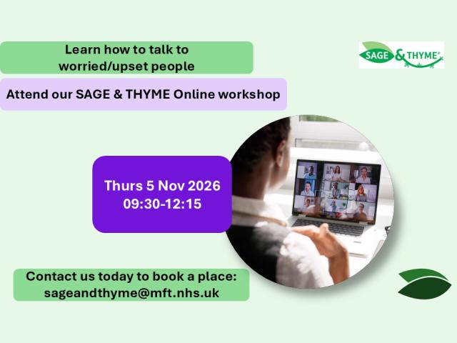 Next SAGE and THYME Online workshop Thurs 5 Nov 2026