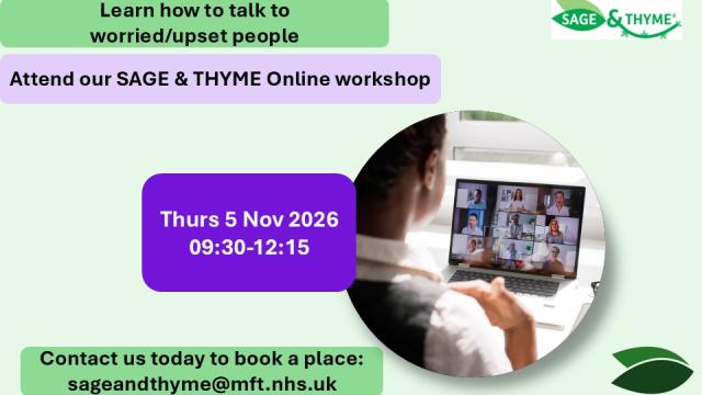 Next SAGE and THYME Online workshop Thurs 5 Nov 2026