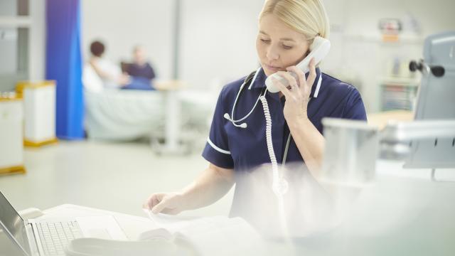 Nurse speaking on the telephone