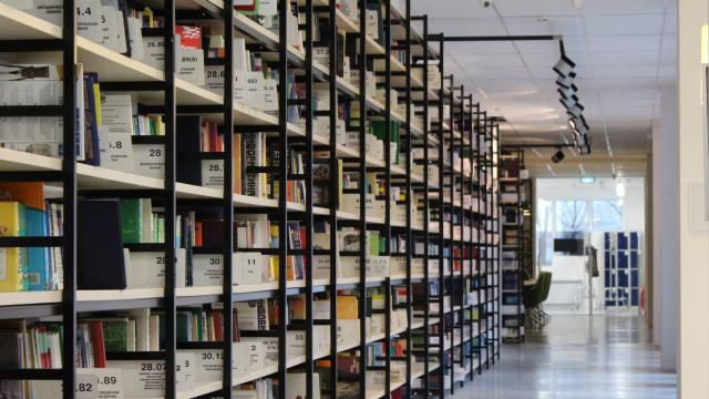 Shelves in a library